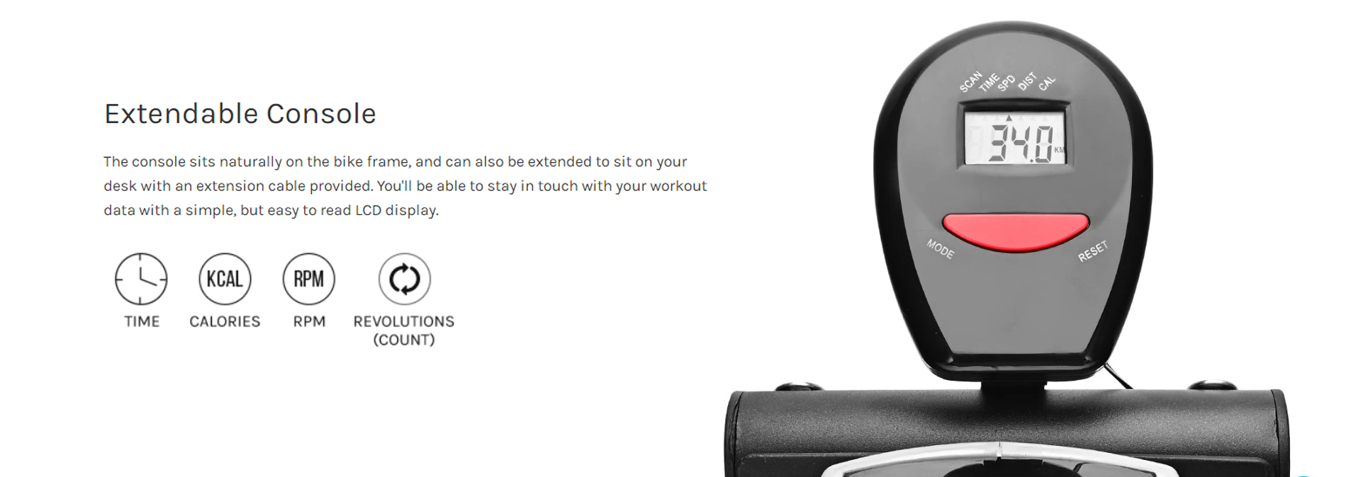 Exercise bike console with LCD display